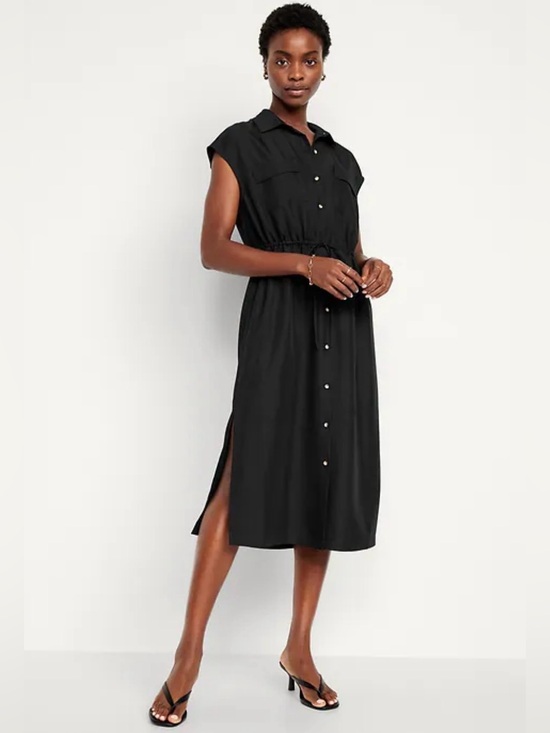 Old Navy Dresses & Skirts - Old Navy Waist-Defined Utility Midi Shirt Dress, Size Medium.